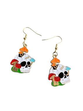 Colorful Mushroom Skull Design Drop Earrings